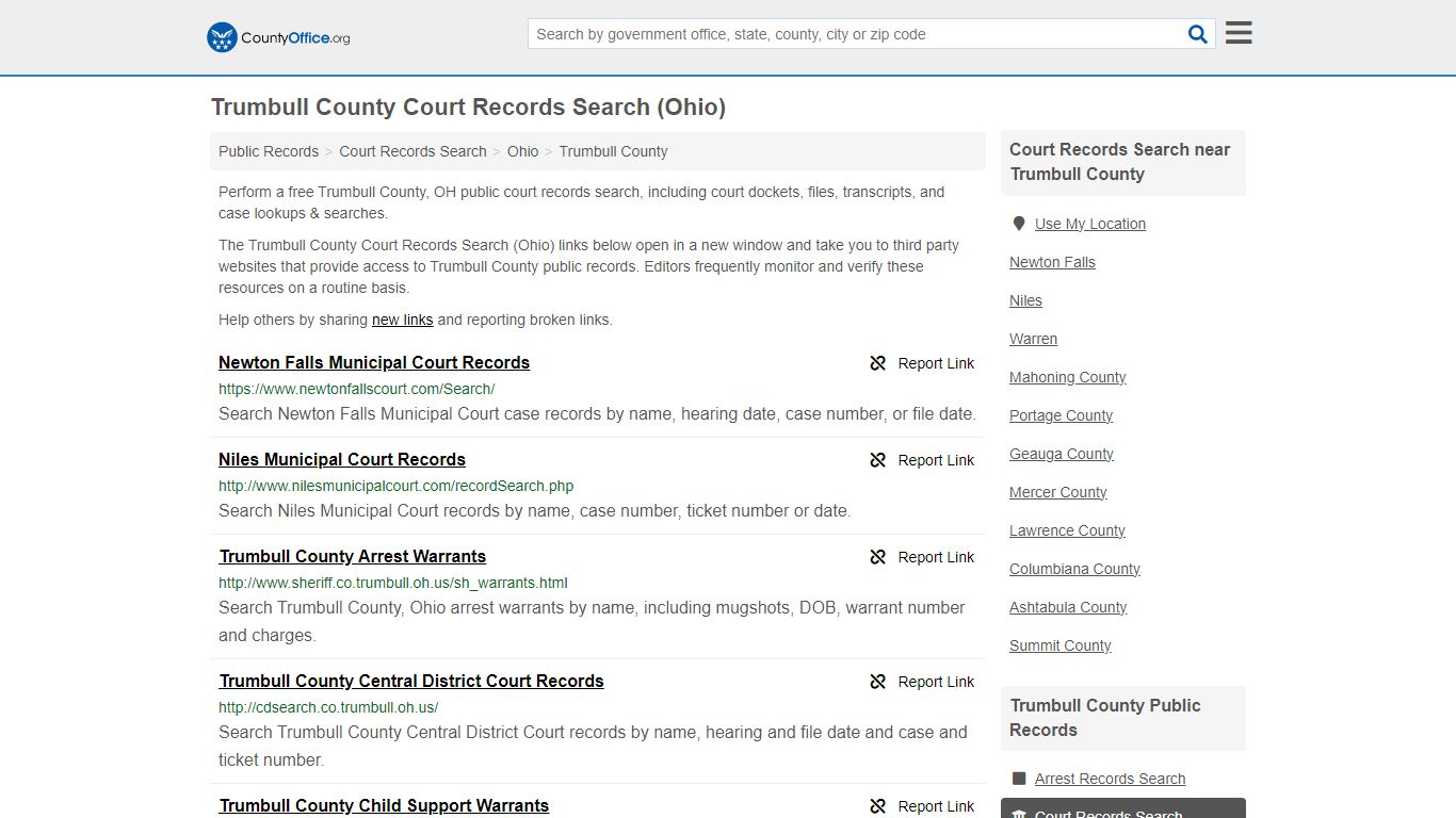 Trumbull County Court Records Search (Ohio) - County Office